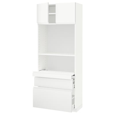 METOD / MAXIMERA Hi cb w pull-out shlf/2 drwrs/2 drs, white/Voxtorp matt white, 80x41x200 cm