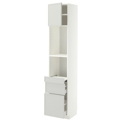 METOD / MAXIMERA Hi cb w pull-out shlf/2 drwrs/door, white/Aspudden light grey, 40x41x200 cm