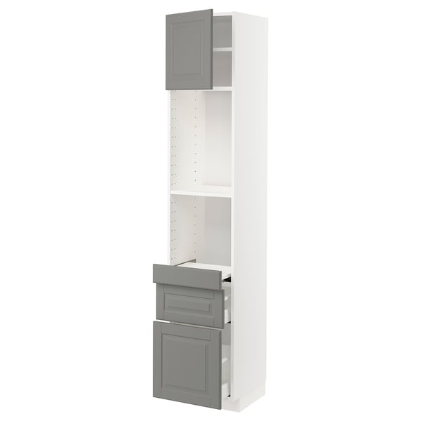 METOD / MAXIMERA Hi cb w pull-out shlf/2 drwrs/door, white/Bodbyn grey, 40x41x200 cm