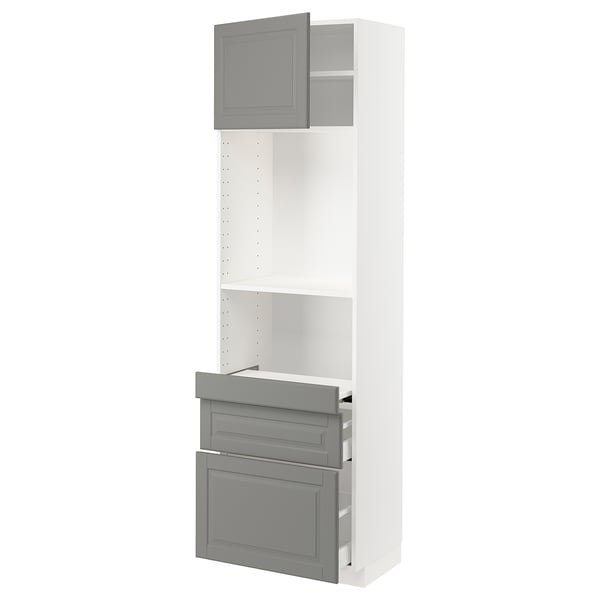 METOD / MAXIMERA Hi cb w pull-out shlf/2 drwrs/door, white/Bodbyn grey, 60x41x200 cm