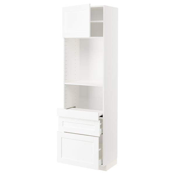 METOD / MAXIMERA Hi cb w pull-out shlf/2 drwrs/door, white Enköping/white wood effect, 60x41x200 cm