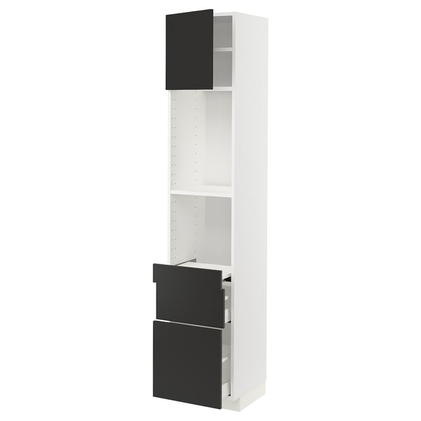 METOD / MAXIMERA Hi cb w pull-out shlf/2 drwrs/door, white/Nickebo matt anthracite, 40x41x200 cm