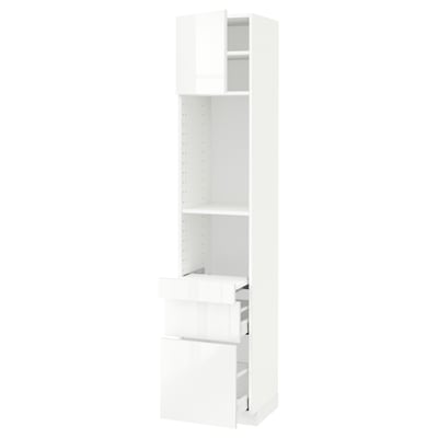 METOD / MAXIMERA Hi cb w pull-out shlf/2 drwrs/door, white/Ringhult white, 40x41x200 cm
