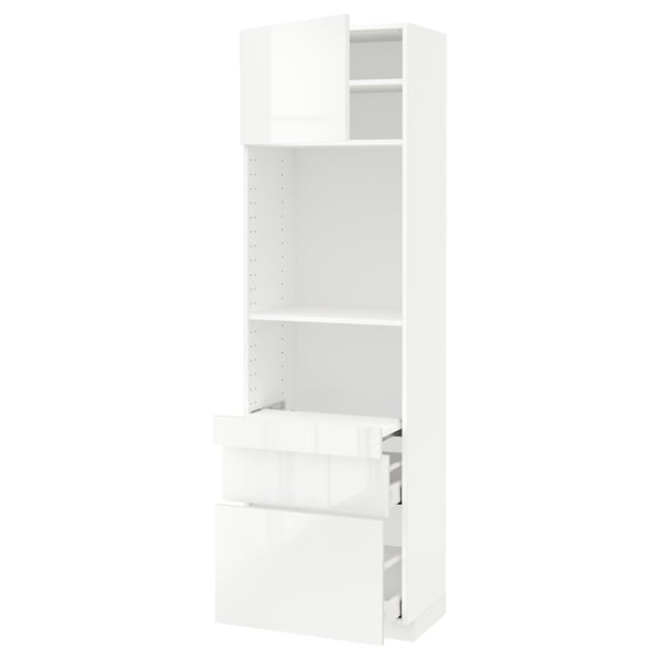 METOD / MAXIMERA Hi cb w pull-out shlf/2 drwrs/door, white/Ringhult white, 60x41x200 cm