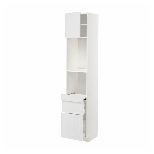 METOD white kitchen cabinet, tall with shelves and drawers.