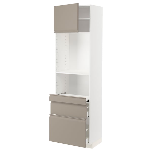 METOD / MAXIMERA Hi cb w pull-out shlf/2 drwrs/door, white/Upplöv matt dark beige, 60x41x200 cm