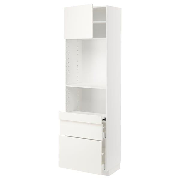 METOD / MAXIMERA Hi cb w pull-out shlf/2 drwrs/door, white/Vallstena white, 60x41x200 cm