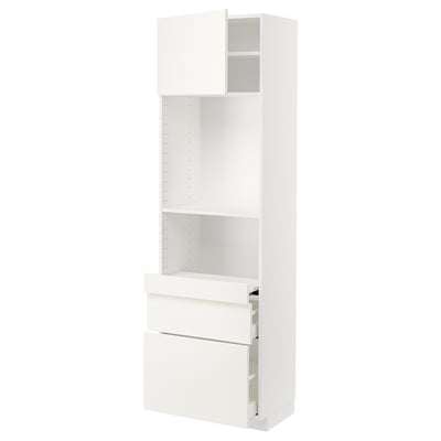 White kitchen cabinet set with high gloss doors, two drawers, and adjustable shelves. Modern, clean design for versatile kitchen storage.