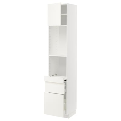 METOD white tall kitchen cabinet, sleek modern design, with shelves and drawers.