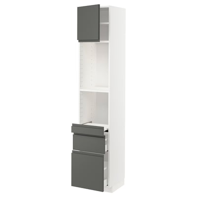 METOD / MAXIMERA Hi cb w pull-out shlf/2 drwrs/door, white/Voxtorp dark grey, 40x41x200 cm