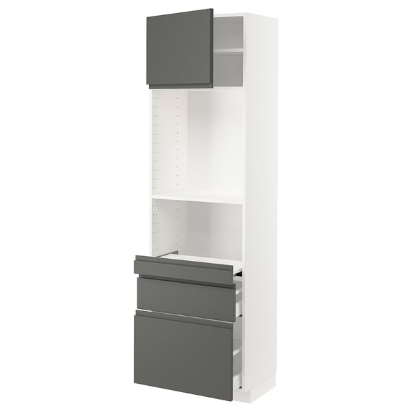 METOD / MAXIMERA Hi cb w pull-out shlf/2 drwrs/door, white/Voxtorp dark grey, 60x41x200 cm