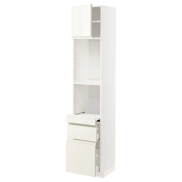 METOD / MAXIMERA Hi cb w pull-out shlf/2 drwrs/door, white/Voxtorp high-gloss light beige, 40x41x200 cm