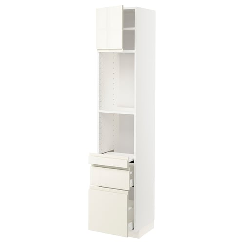 White METOD kitchen unit with high gloss drawer fronts, two drawers, soft-close hinges, and adjustable shelves.