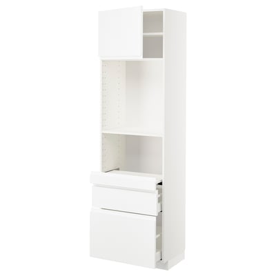 METOD / MAXIMERA Hi cb w pull-out shlf/2 drwrs/door, white/Voxtorp high-gloss/white, 60x41x200 cm