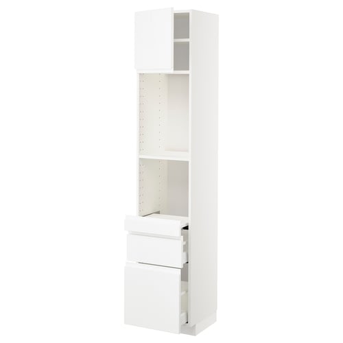 METOD: white high-gloss kitchen unit, adjustable shelf, full-extension drawers, sleek handles.