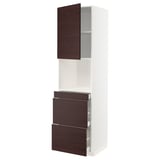 METOD / MAXIMERA High cab f micro w door/3 drawers, white Askersund/dark brown ash effect, 60x60x220 cm