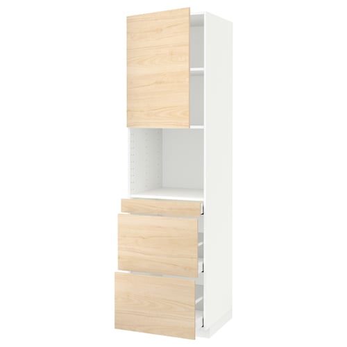 METOD kitchen cabinet with ash wood doors, 3 drawers.