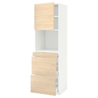 METOD / MAXIMERA High cab f micro w door/3 drawers, white/Askersund light ash effect, 60x60x200 cm