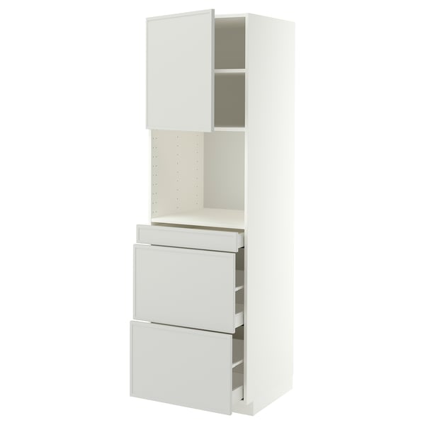 METOD / MAXIMERA High cab f micro w door/3 drawers, white/Aspudden light grey, 60x60x200 cm