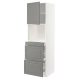 METOD / MAXIMERA High cab f micro w door/3 drawers, white/Bodbyn grey, 60x60x200 cm