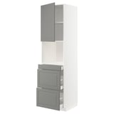 METOD / MAXIMERA High cab f micro w door/3 drawers, white/Bodbyn grey, 60x60x220 cm