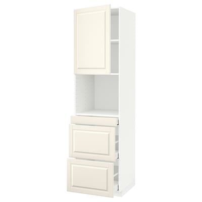METOD / MAXIMERA High cab f micro w door/3 drawers, white/Bodbyn off-white, 60x60x220 cm