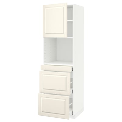 METOD / MAXIMERA High cab f micro w door/3 drawers, white/Bodbyn off-white, 60x60x200 cm