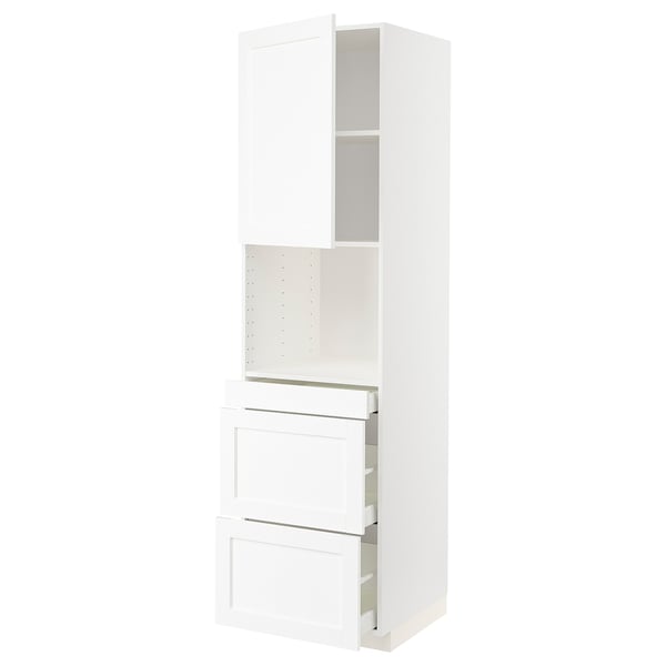 METOD / MAXIMERA High cab f micro w door/3 drawers, white Enköping/white wood effect, 60x60x220 cm