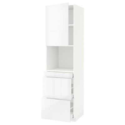 METOD / MAXIMERA High cab f micro w door/3 drawers, white/Ringhult white, 60x60x220 cm