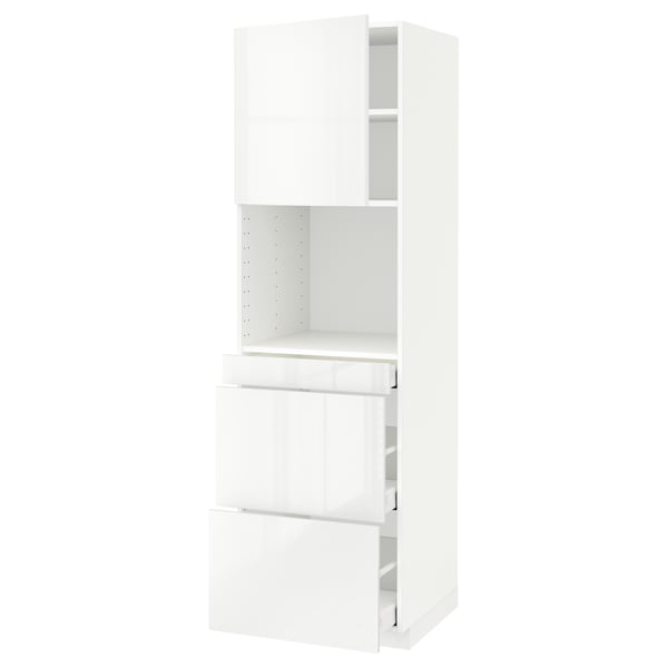 METOD / MAXIMERA High cab f micro w door/3 drawers, white/Ringhult white, 60x60x200 cm