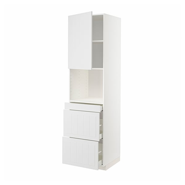 METOD / MAXIMERA High cab f micro w door/3 drawers, white/Stensund white, 60x60x220 cm
