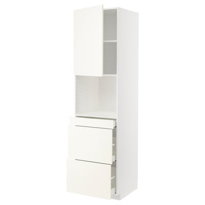 METOD / MAXIMERA High cab f micro w door/3 drawers, white/Vallstena white, 60x60x220 cm