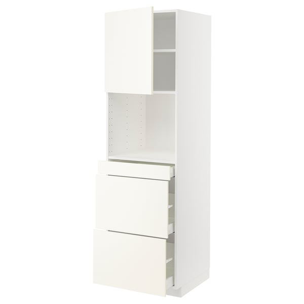 METOD / MAXIMERA High cab f micro w door/3 drawers, white/Vallstena white, 60x60x200 cm