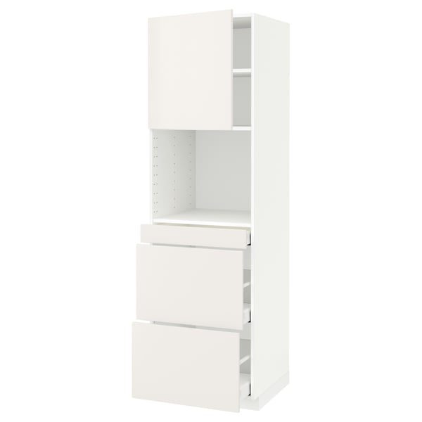 METOD / MAXIMERA High cab f micro w door/3 drawers, white/Veddinge white, 60x60x200 cm