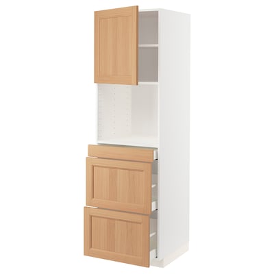 METOD / MAXIMERA High cab f micro w door/3 drawers, white/Vedhamn oak, 60x60x200 cm