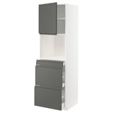 METOD / MAXIMERA High cab f micro w door/3 drawers, white/Voxtorp dark grey, 60x60x200 cm