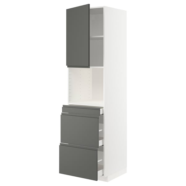 METOD / MAXIMERA High cab f micro w door/3 drawers, white/Voxtorp dark grey, 60x60x220 cm