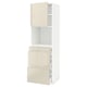 METOD / MAXIMERA High cab f micro w door/3 drawers, white/Voxtorp high-gloss light beige, 60x60x200 cm