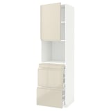METOD / MAXIMERA High cab f micro w door/3 drawers, white/Voxtorp high-gloss light beige, 60x60x220 cm