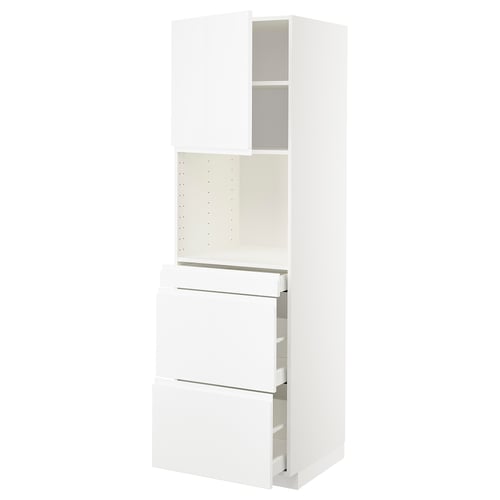 METOD kitchen unit in high gloss white with drawers and shelves, modern design.