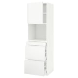 METOD / MAXIMERA High cab f micro w door/3 drawers, white/Voxtorp matt white, 60x60x200 cm