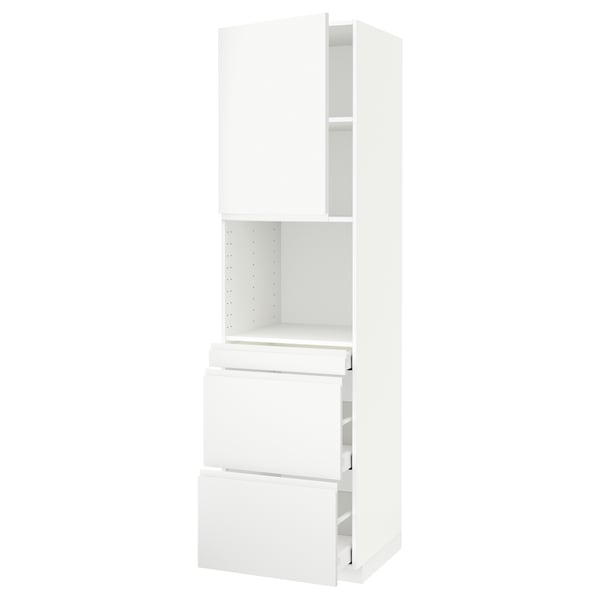 METOD / MAXIMERA High cab f micro w door/3 drawers, white/Voxtorp matt white, 60x60x220 cm