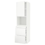 METOD / MAXIMERA High cab f micro w door/3 drawers, white/Voxtorp matt white, 60x60x220 cm