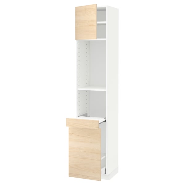 METOD / MAXIMERA High cab w pull-out storage/1 door, white/Askersund light ash effect, 40x41x200 cm