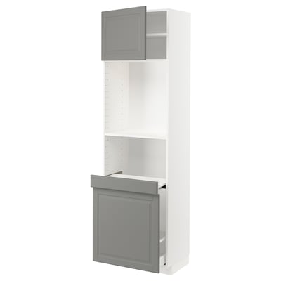 METOD kitchen unit in soft grey. Three compartments: two shelves, one pull-out tray.