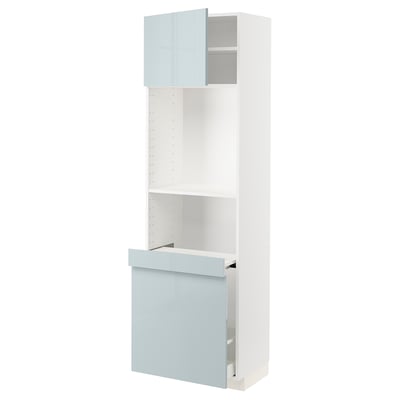 METOD / MAXIMERA High cab w pull-out storage/1 door, white/Kallarp light grey-blue, 60x41x200 cm