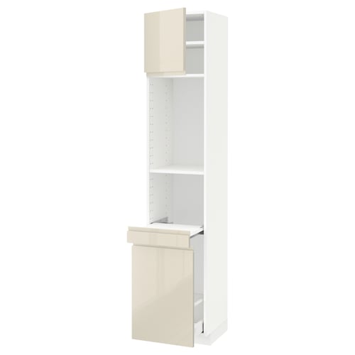 Modern METOD kitchen unit in high gloss beige with sleek integrated handles, featuring adjustable shelves.