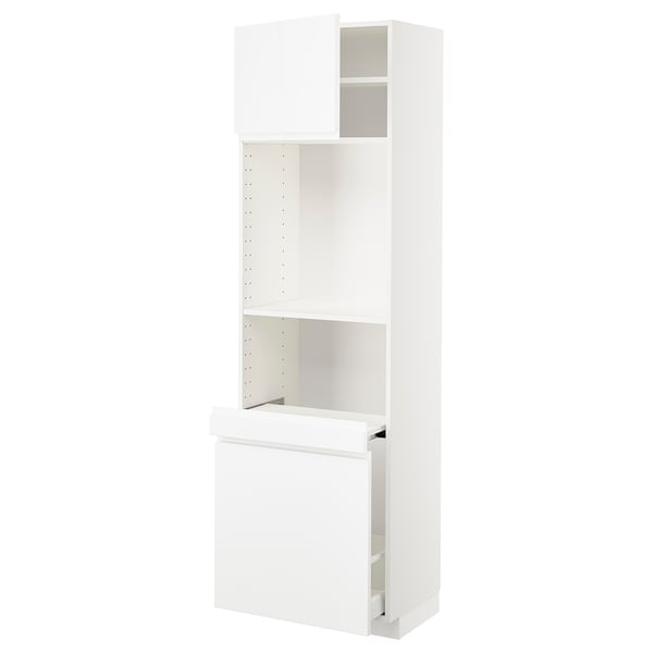 METOD / MAXIMERA High cab w pull-out storage/1 door, white/Voxtorp high-gloss/white, 60x41x200 cm