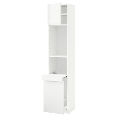 METOD / MAXIMERA High cab w pull-out storage/1 door, white/Voxtorp matt white, 40x41x200 cm