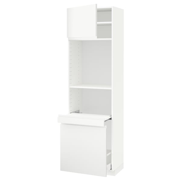 METOD / MAXIMERA High cab w pull-out storage/1 door, white/Voxtorp matt white, 60x41x200 cm